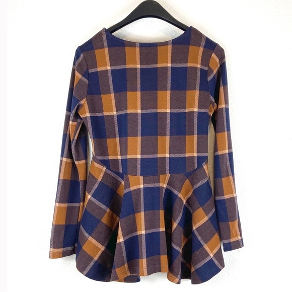 Plaid Long Sleeve Peplum Top, S - Picture 2 of 4
